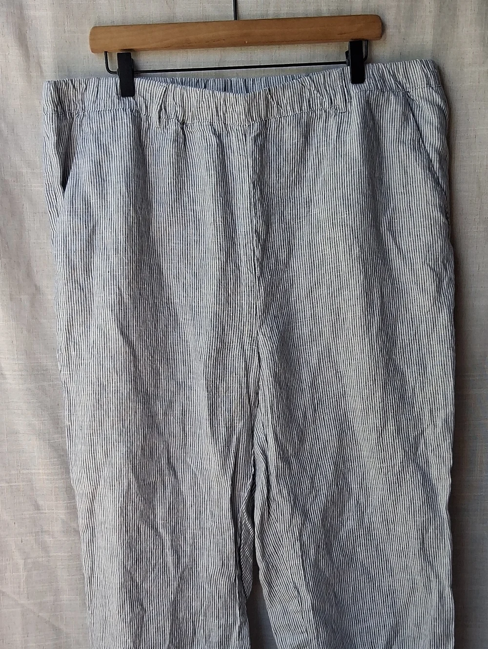 Quince 100% European Linen Pants Blue Pinstripe XL